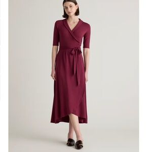 Quince Tencel Jersey Midi Wrap Dress, Wine color, Size Large